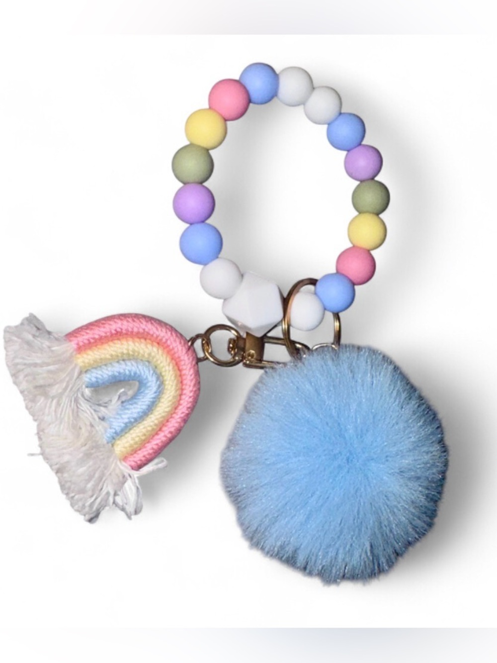 Silicone Beaded Keychain Wristlet Women’s Cute Key Ring Purse Bag Charm NWT